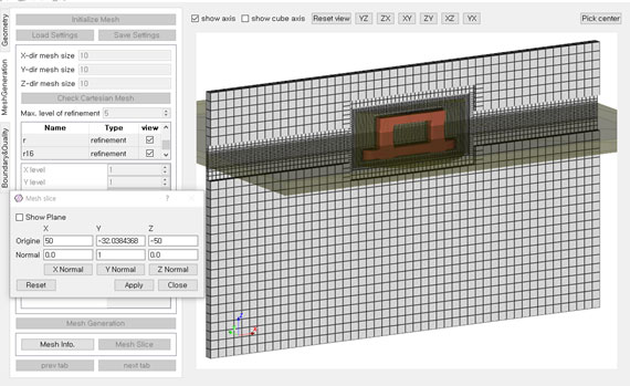 CRID mesh-generation panel next to a refined Cartesian grid